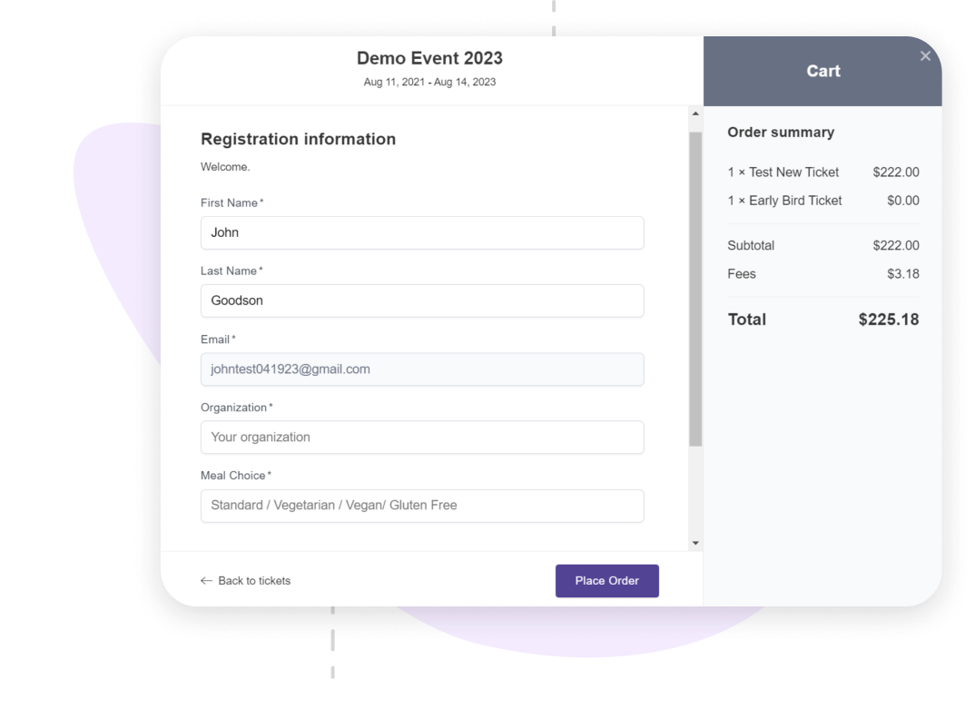 Sched registration feature in web app