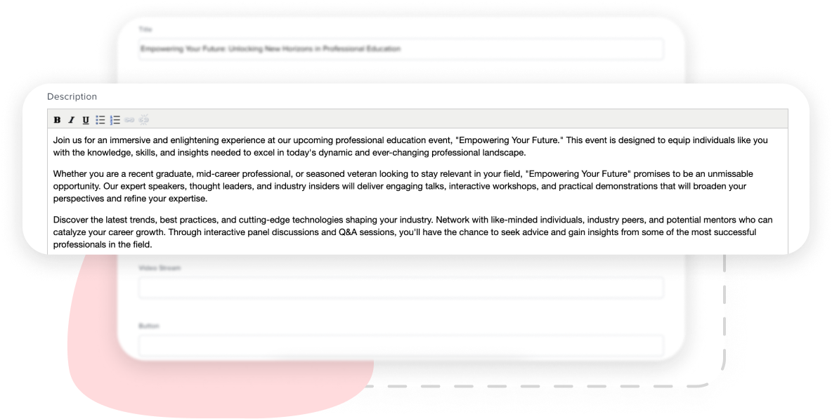 Speaker's session description field in control panel